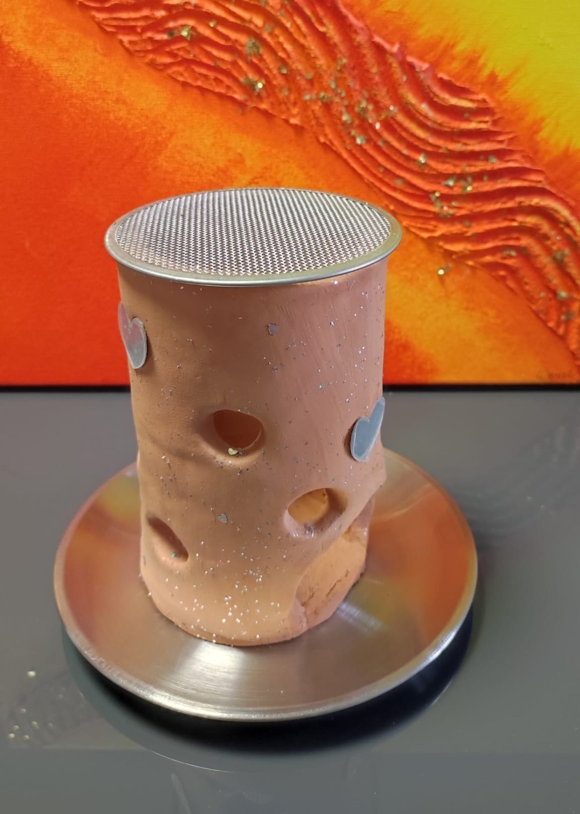 Räucherstövchen / Räucherofen Herzen handgemacht inkl. Edelstahl-Sieb – Bild 3