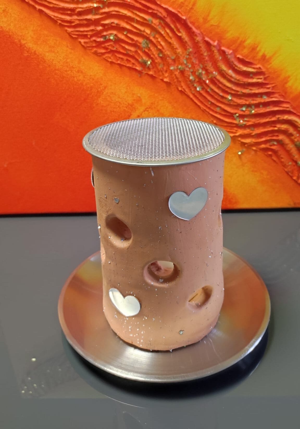 Räucherstövchen / Räucherofen Herzen handgemacht inkl. Edelstahl-Sieb