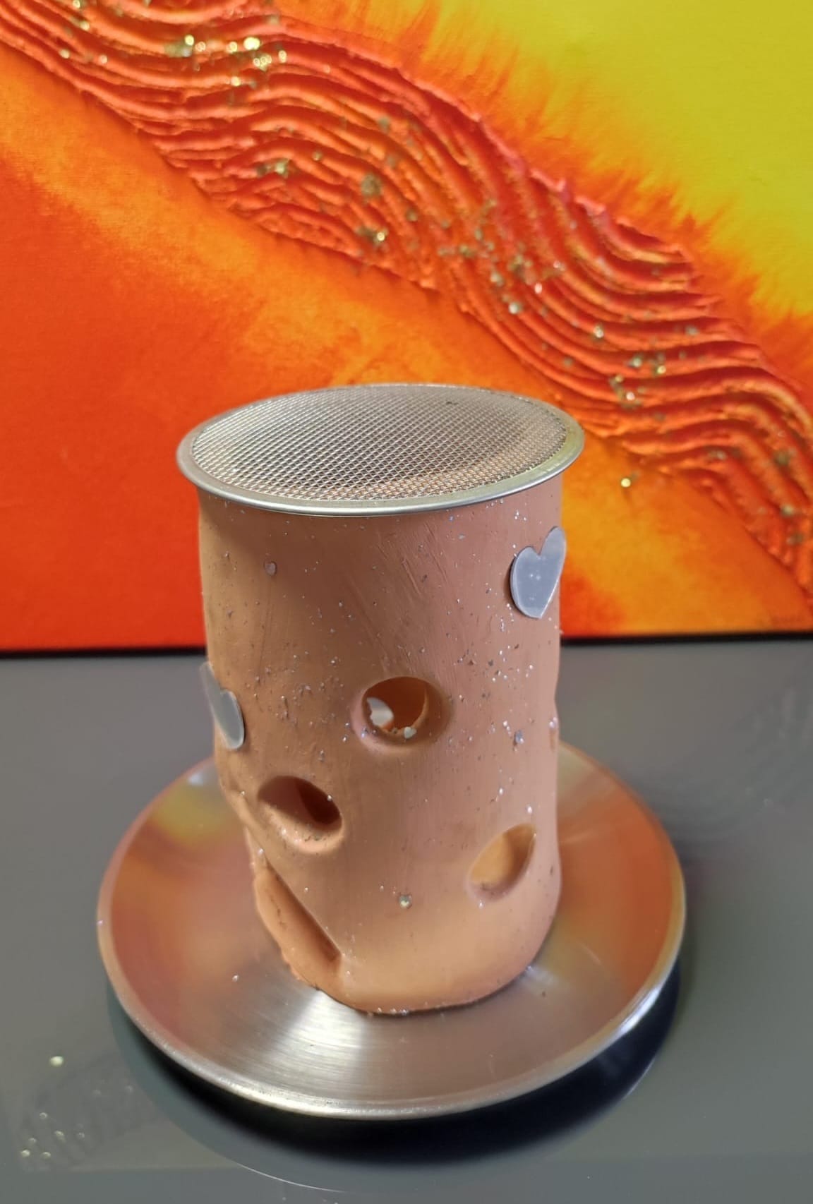 Räucherstövchen / Räucherofen Herzen handgemacht inkl. Edelstahl-Sieb – Bild 2