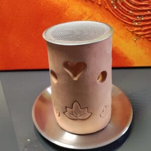 Räucherstövchen / Räucherofen Lotus und Herz handgemacht inkl. Edelstahl-Sieb
